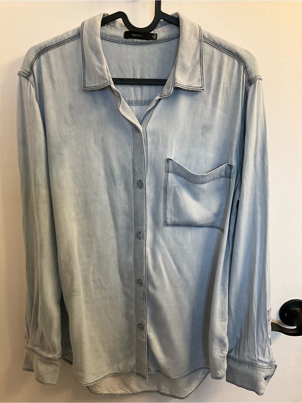 Talula Aritzia Light Blue Casual Button-Down Rayon Shirt, Small